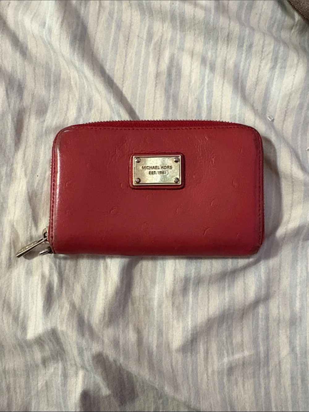 Michael Kors Red Zip Wallet with Gold Logo Plaque
